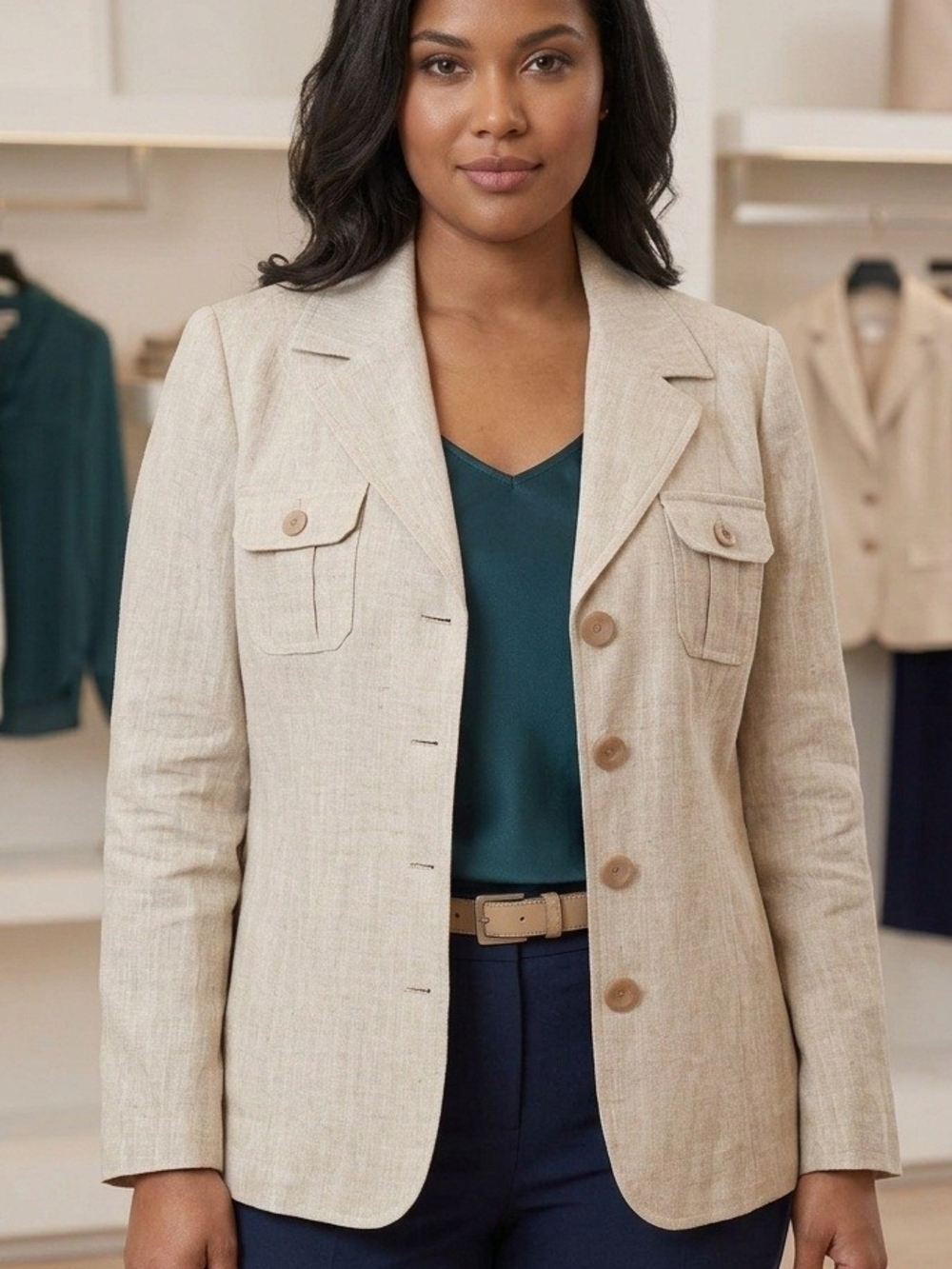 Harve Benard 100% Linen Blazer Jacket 22W Tan Beige Coastal Old Money Quiet Luxu